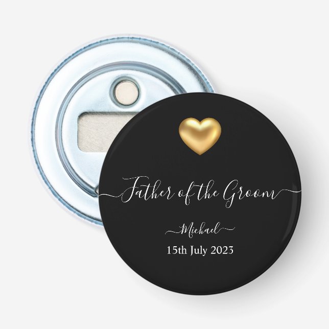 Gold Heart Father of the Groom Bottle Opener (Front)