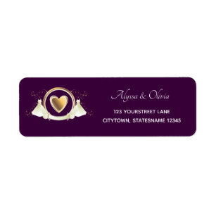 Gold Heart Female Wedding   Return Address Label