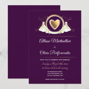 Gold Heart Female Wedding   Wedding Invitation