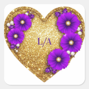💖 Gold Heart Floral Frame For Bride Gifts 💖 Square Sticker