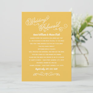 Gold Heart Flourish Wedding Rehearsal Invitation