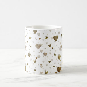 Gold heart foil stroke pattern white coffee mug