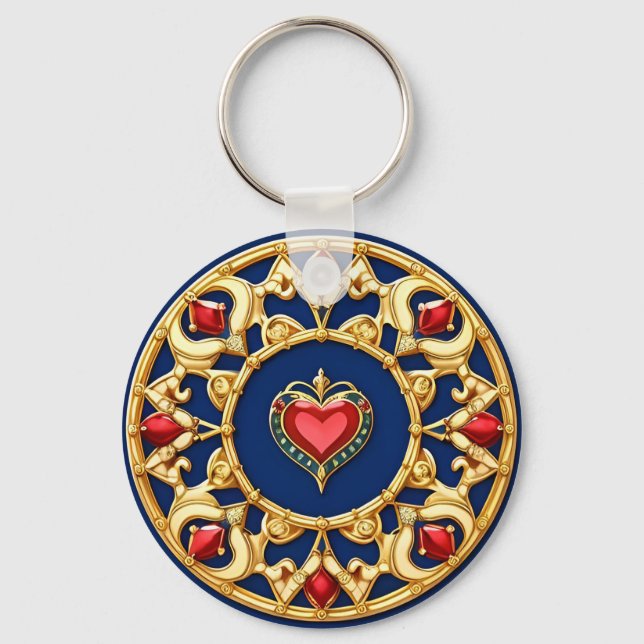 💛 Gold Heart Frame Ornate Romantic Charm  Key Ring (Front)