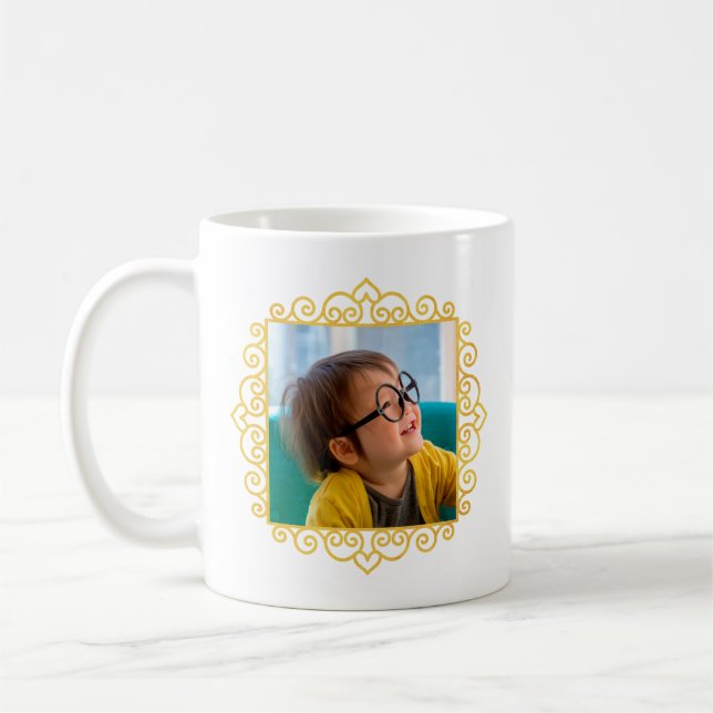 Gold Heart Frame Photo Personalised Gift Coffee Mug (Left)