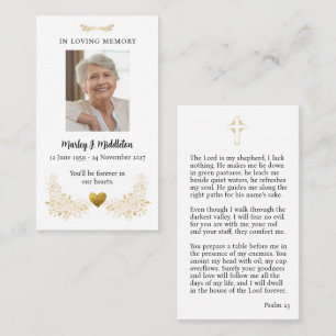 Gold Heart Funeral Prayer Card