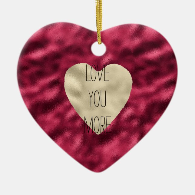 Gold Heart Glam Red Love You More Ceramic Tree Decoration (Front)