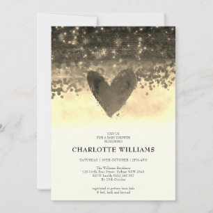 Gold Heart Glitter Watercolor Baby Boy Shower Invitation