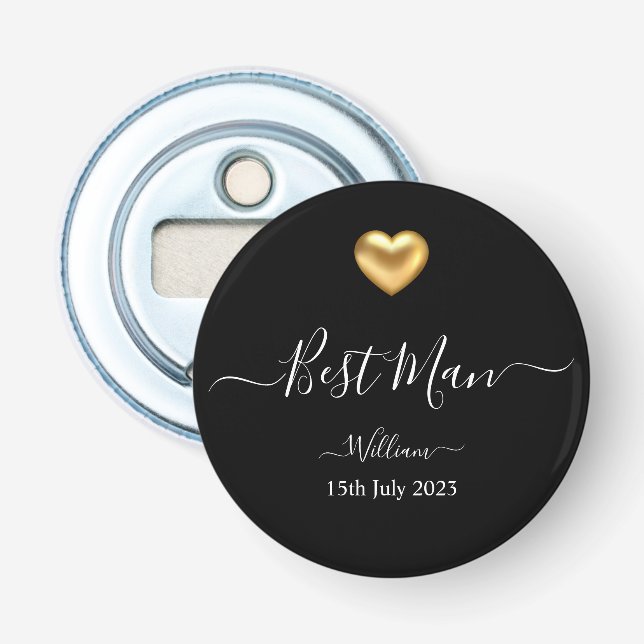 Gold Heart Groomsman Wedding Bottle Opener (Front)