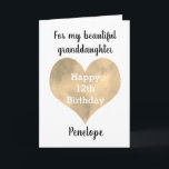 Gold Heart Happy 12th Birthday Granddaughter Card<br><div class="desc">A watercolor gold heart 12th birthday granddaughter card. You can easily personalise underneath the heart with her name. Inside this 12th birthday card reads a heartfelt message, which you can easily personalise if wanted. The back has a happy birthday message, which you can also personalise. This would make a unique...</div>