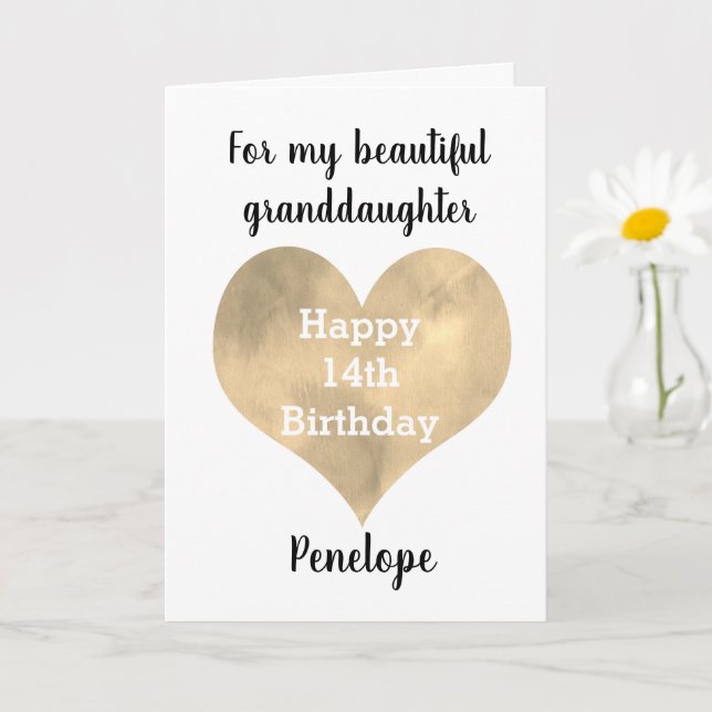 Gold Heart Happy 14th Birthday  Card (Small Plant)