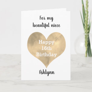 Gold Heart Happy 16th Birthday Niece Card