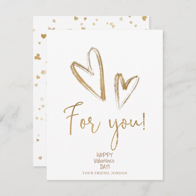 Gold Heart Happy Valentine`s Day Card (Front/Back)