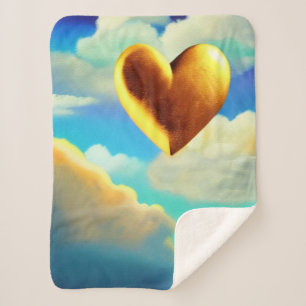 Gold Heart in the Clouds Sherpa Blanket