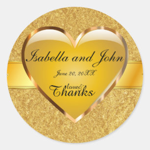 Gold Heart Love and Thanks Wedding Sticker