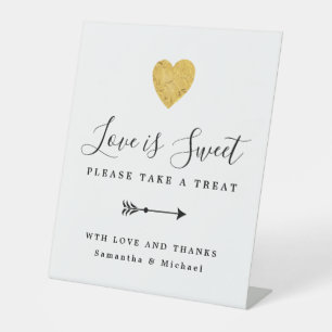 Gold Heart Love is Sweet Wedding Dessert Bar  Pedestal Sign