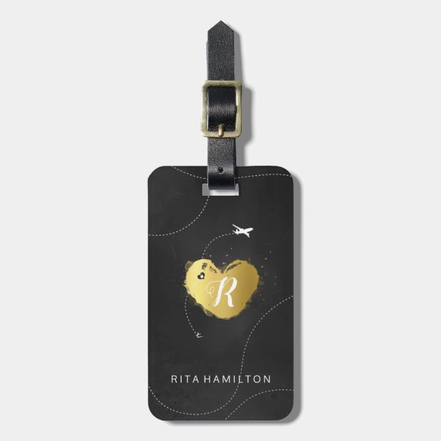 Gold heart luggage tag (Front Vertical)