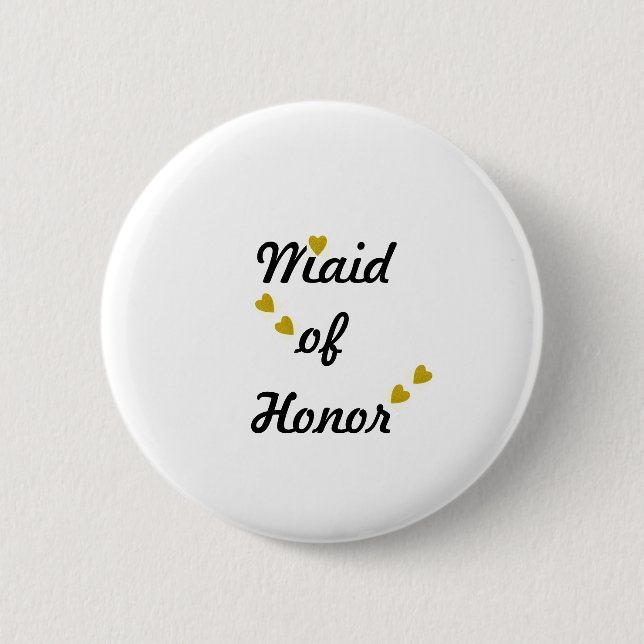 Gold Heart Maid of Honour 6 Cm Round Badge (Front)