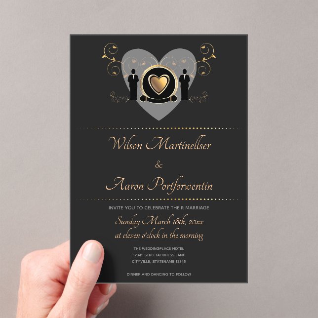 Gold Heart Male Wedding Acrylic Invitations (Insitu (Handheld))