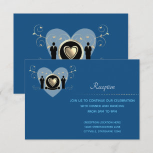 Gold Heart Male Wedding Blue   Reception Card