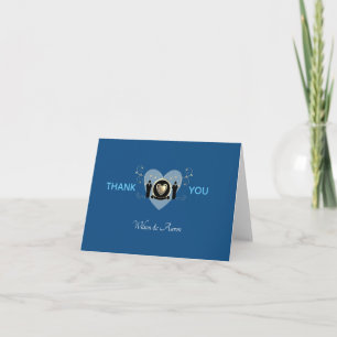 Gold Heart Male Wedding Classic Blue Thank You Card