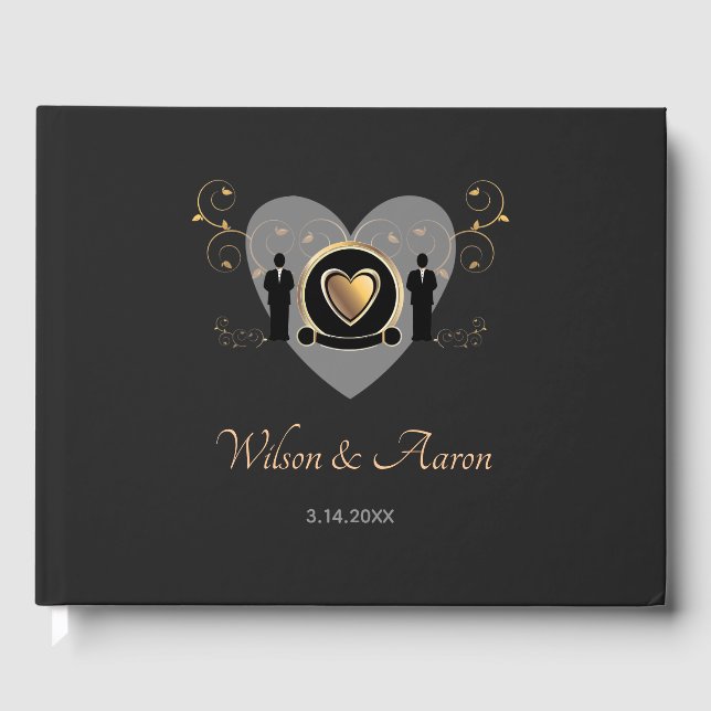 Gold Heart Male Wedding | Guestbook (Front)