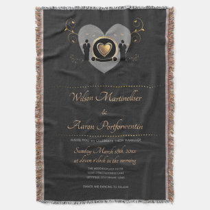 Gold Heart Male Wedding Invite Keepsake Throw Blanket