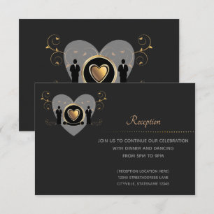 Gold Heart Male Wedding   Reception Card