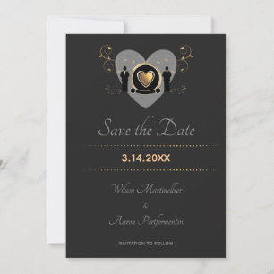Gold Heart Male Wedding Save the Date