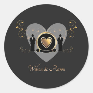Gold Heart Male Wedding   Sticker