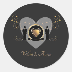 Gold Heart Male Wedding Sticker