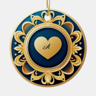 Gold Heart Medallion Ceramic Tree Decoration