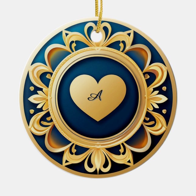 Gold Heart Medallion Ceramic Tree Decoration (Front)
