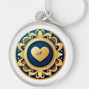 Gold Heart Medallion Key Ring