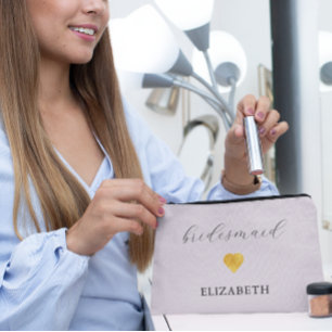 Gold Heart Minimalist Wedding Party Accessory Pouch