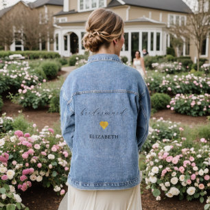 Gold Heart Minimalist Wedding Party Denim Jacket