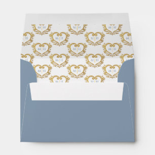 Gold heart monogram grey wedding or couple event envelope