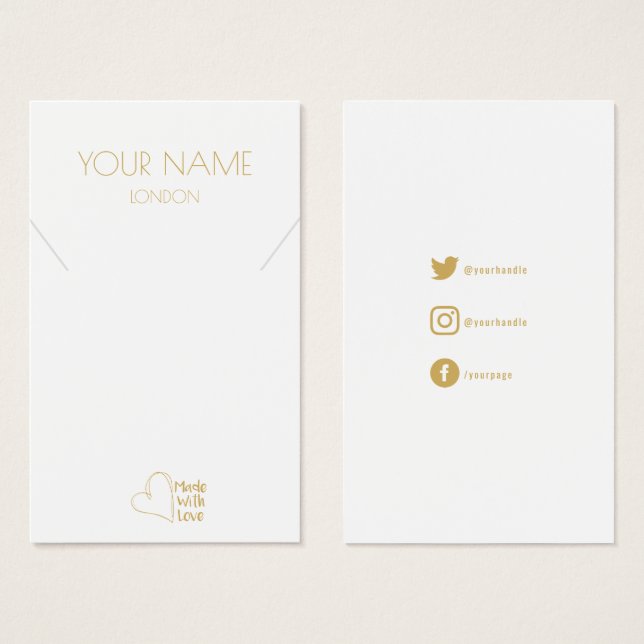 Gold heart necklace or bracelet display card (Front & Back)