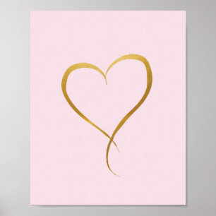 Gold Heart on Pink background - Art Print