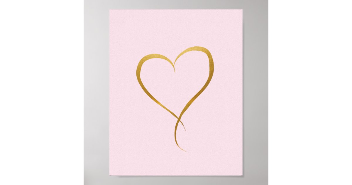 Gold Heart on Pink background Art Print Zazzle