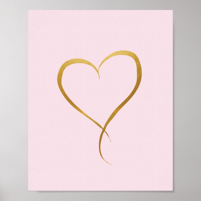 Gold Heart on Pink background Art Print Zazzle.co.uk