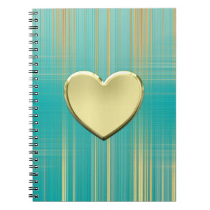 Gold Heart on Turquoise Plaid Notebook