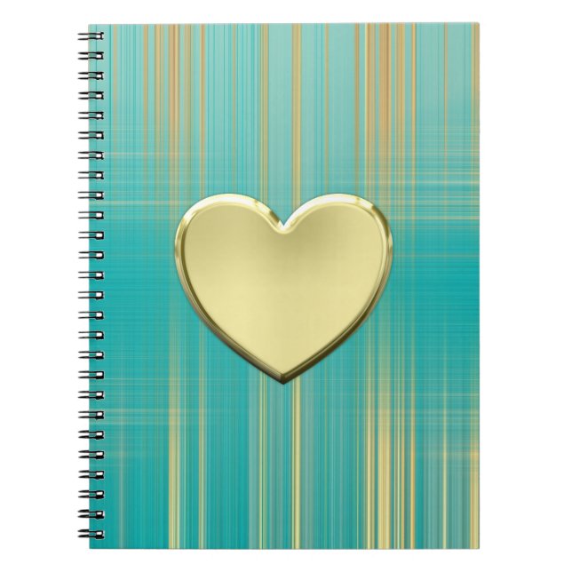 Gold Heart on Turquoise Plaid Notebook (Front)