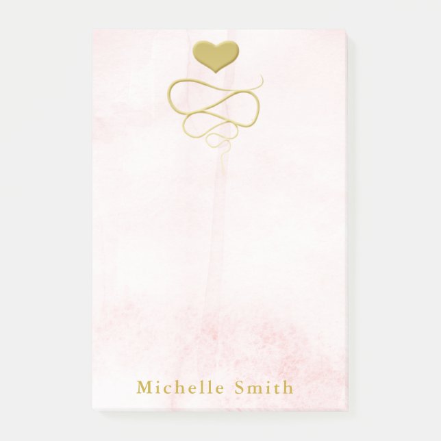 Gold Heart Ornament Blush Pink Personalised Post-it Notes (Front)