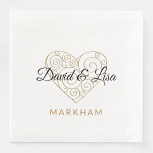 Gold Heart Paper Napkin with Personalised Names