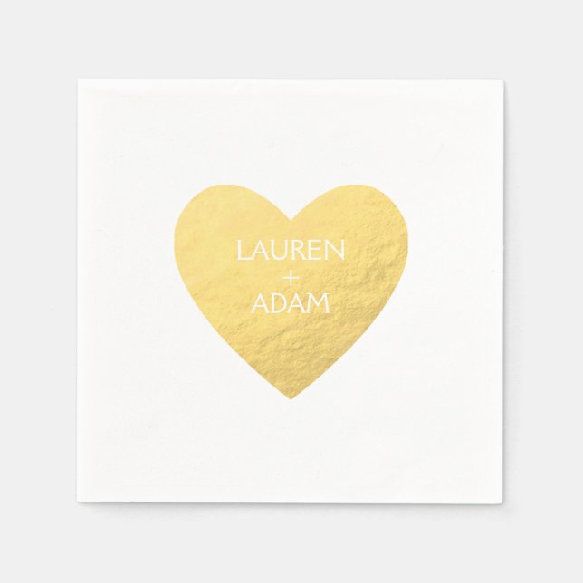 Gold Heart Paper Napkins for weddings (Front)