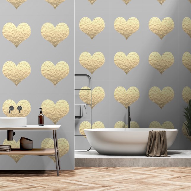Gold Heart Patterns Grey Custom Colour Cute Lovely Wallpaper (Bathroom)