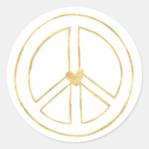 Gold Heart Peace Sign Classic Round Sticker