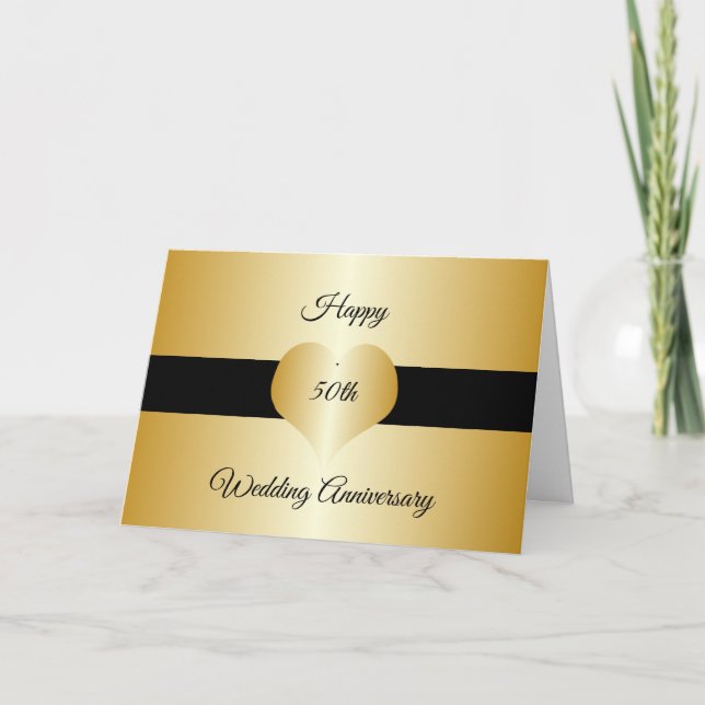 Gold Heart Personalised 50th Wedding Anniversary Card (Front)