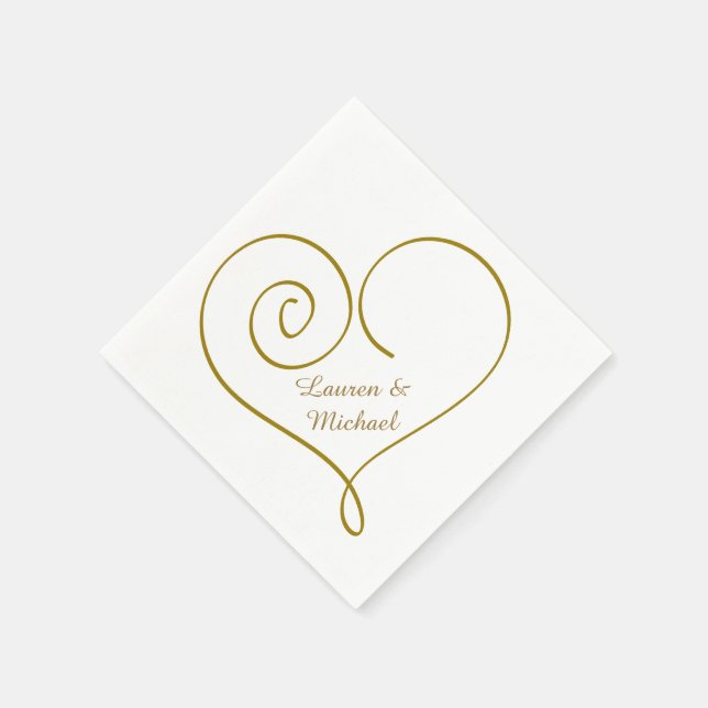 Gold Heart Personalised Wedding Napkin (Corner)