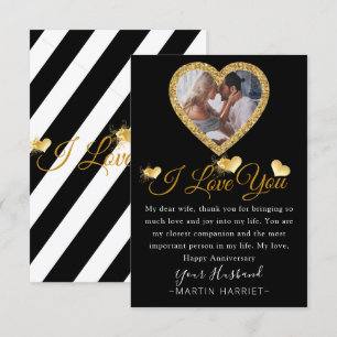 Gold Heart Photo Anniversary Card For Wife